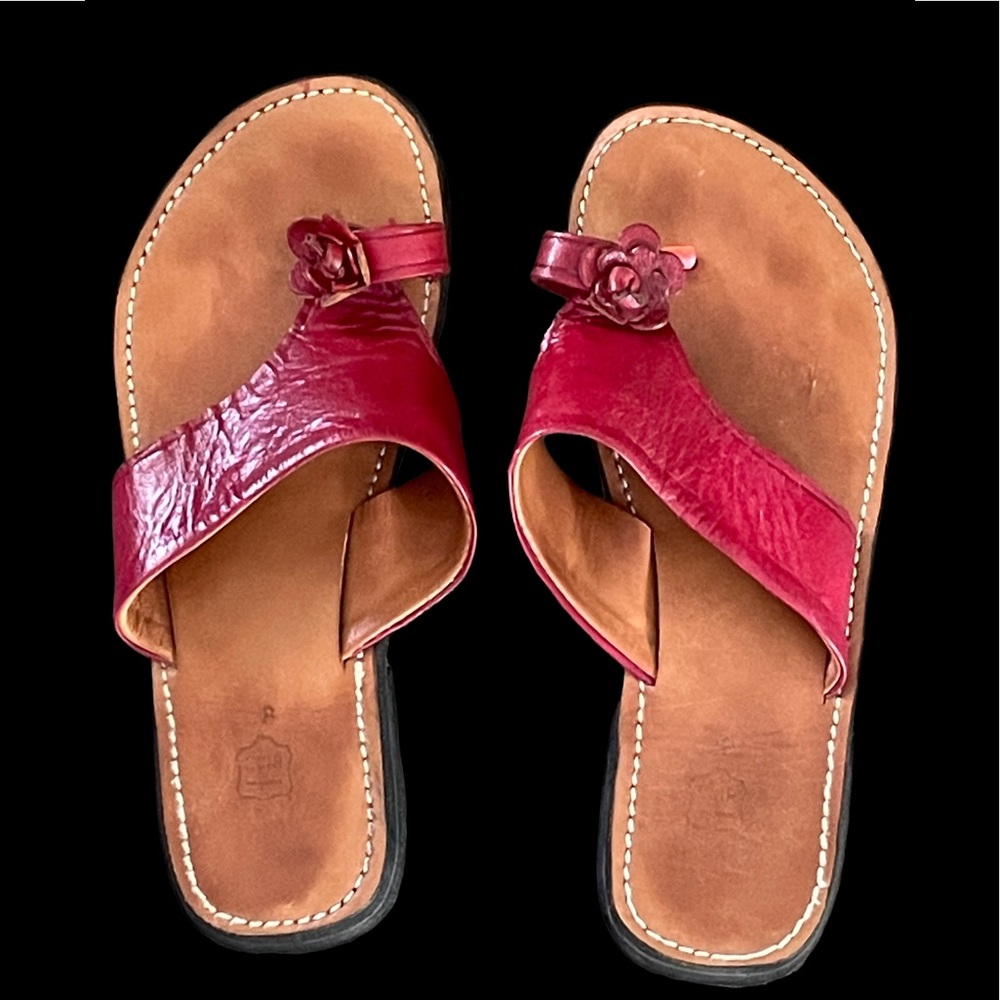 Moroccan Red Leather Thong Sandals
